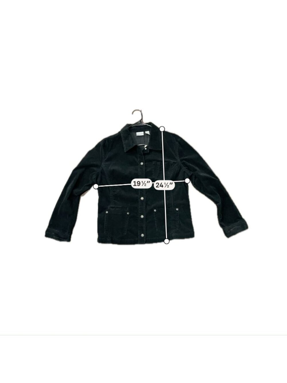 Chicos Large Washed Cord Emmeline Black Jacket Snap Long Sleeves Retro Cozy NWT - Picture 8 of 12